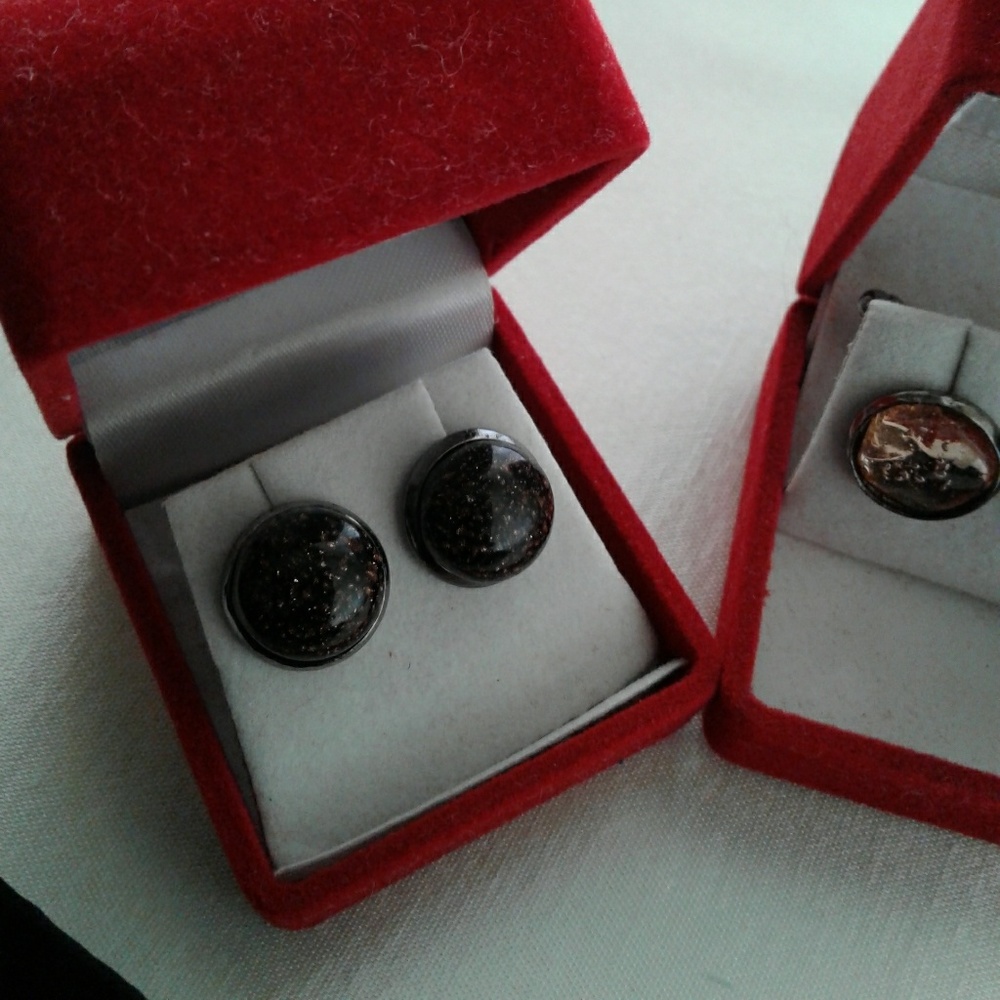Unisex Black Dome with Copper Flecks Cufflink Pair